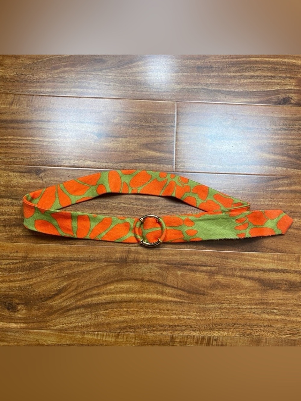 J. Crew Womens Neon Orange Tan Abstract Buckle Linen Cotton Belt M/L Coastal